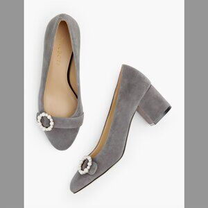 Talbots Isa Block Heel Pumps Pearl Buckle Gray Size 5.5M Women's